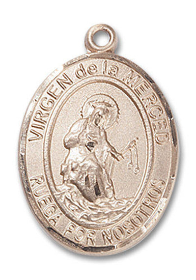 Virgen De La Merced Medal - 14kt Gold Oval Pendant 2 Sizes