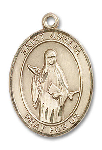 St Amelia Medal - 14kt Gold Oval Pendant 3 Sizes