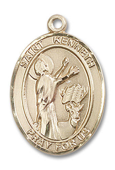 St Kenneth Medal - 14kt Gold Oval Pendant 3 Sizes