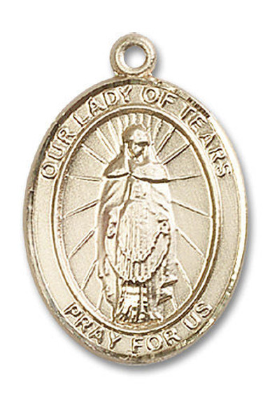 Our Lady of Tears Medal - 14kt Gold Oval Pendant 3 Sizes