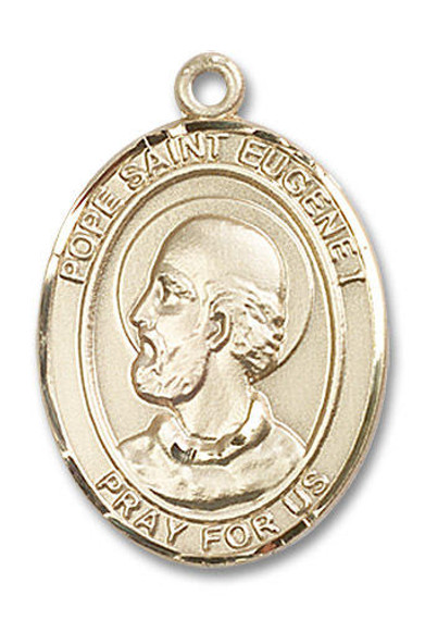 Pope St Eugene I Medal - 14kt Gold Oval Pendant 3 Sizes