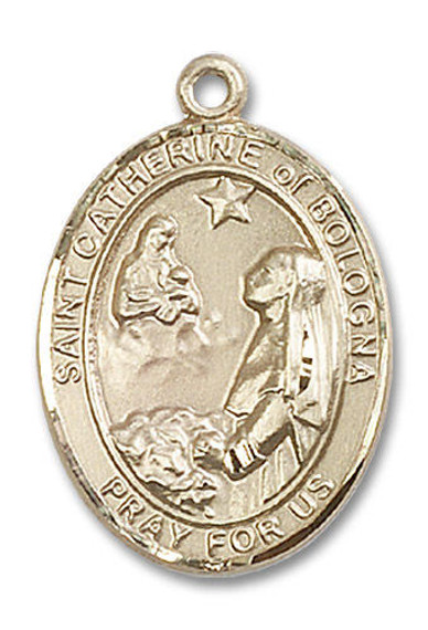 St Catherine of Bologna Medal - 14kt Gold Oval Pendant 3 Sizes