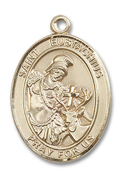 St Eustachius Medal - 14kt Gold Oval Pendant 3 Sizes