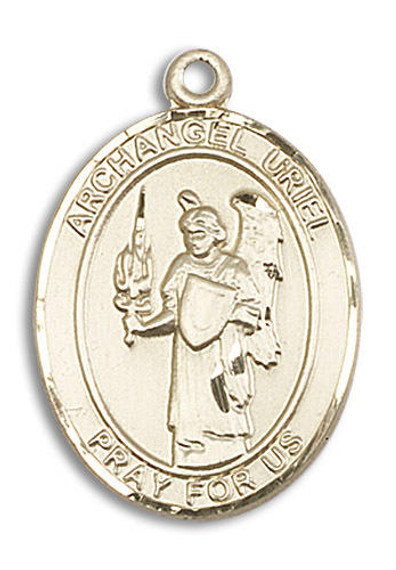 Archangel Uriel Medal - 14kt Gold Oval Pendant 3 Sizes