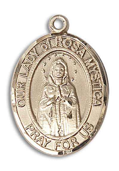 Our Lady of Rosa Mystica Medal - 14kt Gold Oval Pendant 3 Sizes