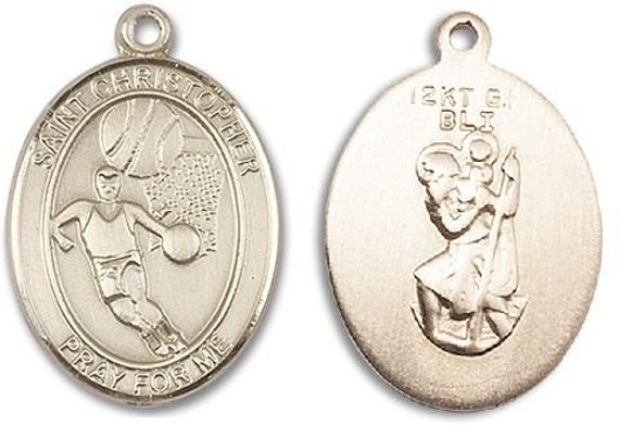 St Sebastian Basketball Medal - 14kt Gold Oval Pendant 2 Sizes