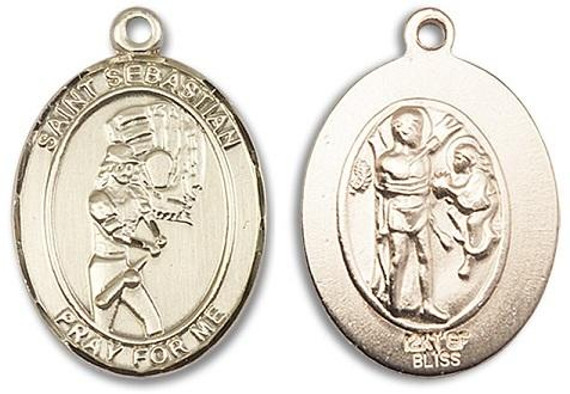 St Sebastian Softball Medal - 14kt Gold Oval Pendant 2 Sizes