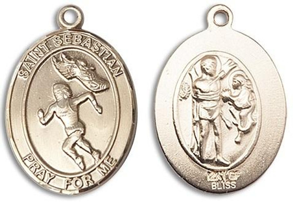 St Sebastian Womens Track and Field Medal - 14kt Gold Oval Pendant 2 Sizes