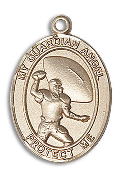 Guardian Angel Football Medal - 14kt Gold Oval Pendant 2 Sizes