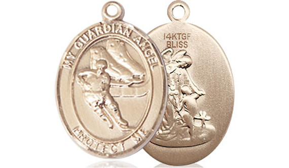 Guardian Angel Hockey Medal - 14kt Gold Pendant (2 Sizes)