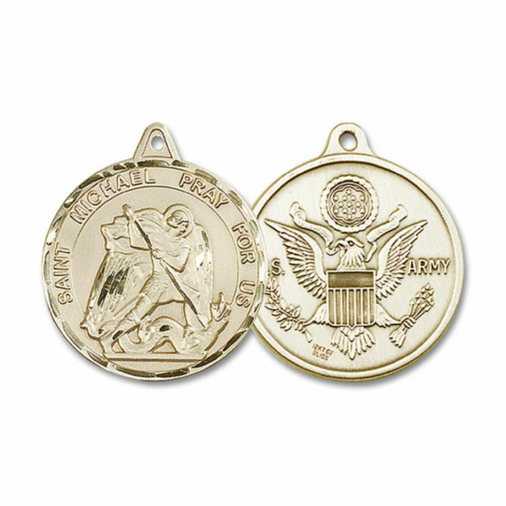 Extra Large St Michael Army Medal - 14kt Gold 1 3/8 x 1 1/4 Round Pendant 0201