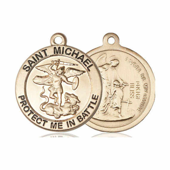 Large St Michael Army Medal - 14kt Gold 1 x 7/8 Round Pendant 1170