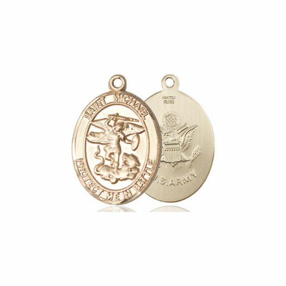 St Michael Army Medal - 14kt Gold 3/4 x 1/2 Oval Pendant 1172