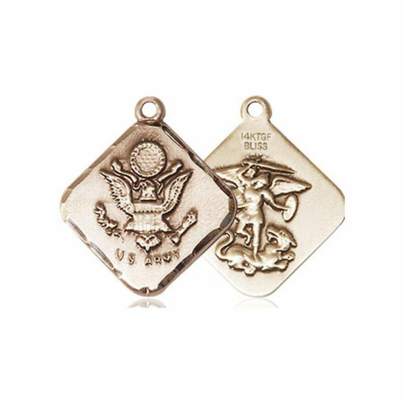 St Michael Army Medal - 14kt Gold 3/4 x 5/8 Diamond Shaped Pendant 1180