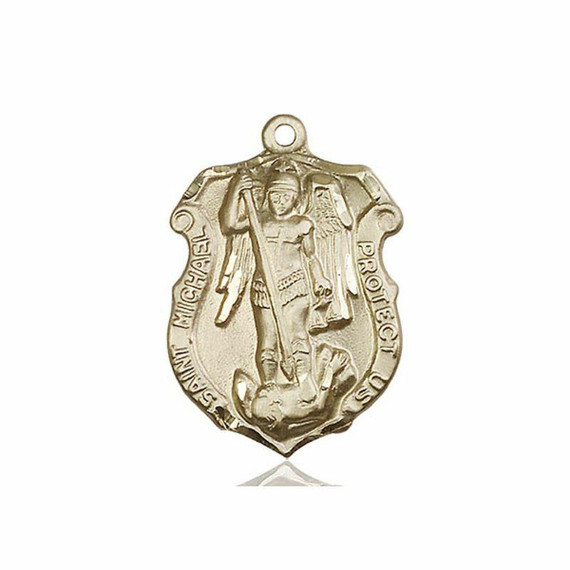 Large St Michael Army Shield Medal - 14kt Gold 1 1/4 x 7/8 Pendant 5448