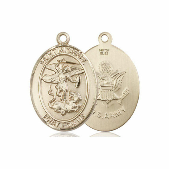 St Michael Army Medal - 14kt Gold Oval Pendant 3 Sizes
