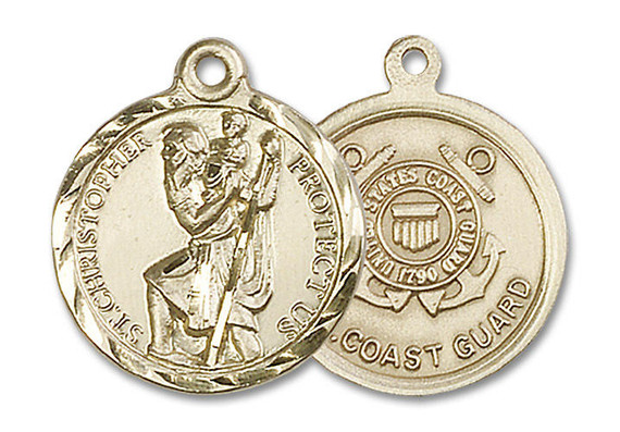 St Christopher Coast Guard Medal - 14kt Gold 7/8 x 3/4 Round Pendant 0192