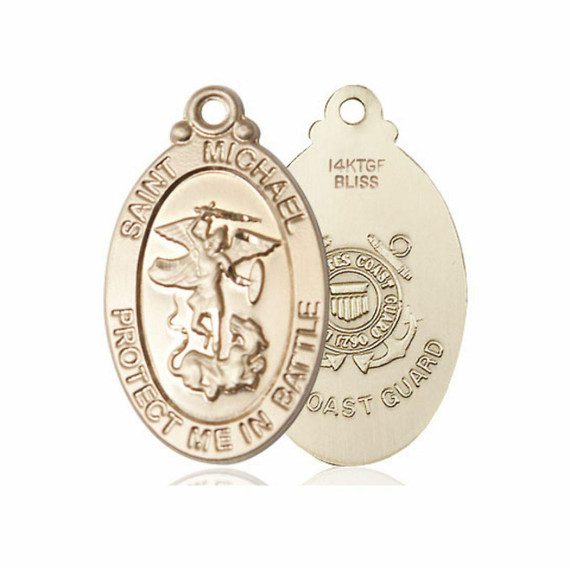 Large St Michael Coast Guard Medal - 14kt Gold 1 1/4 x 1 1/4 Oval Pendant 1171