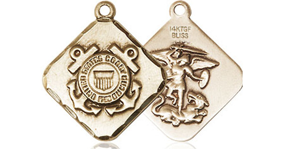 St. Michael Coast Guard Medal - 14kt Gold 3/4" x 5/8" Diamond Shaped Pendant (1180)