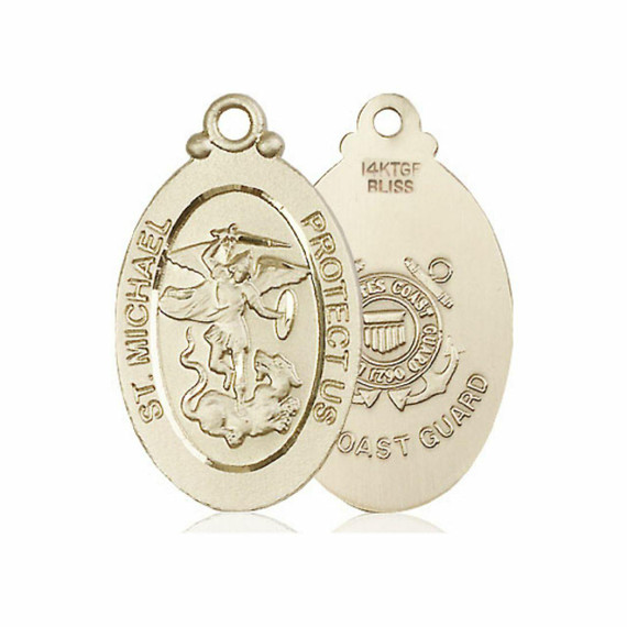 Large St Michael Coast Guard Medal - 14kt Gold 1 1/8 x 5/8 Oval Pendant 4145R