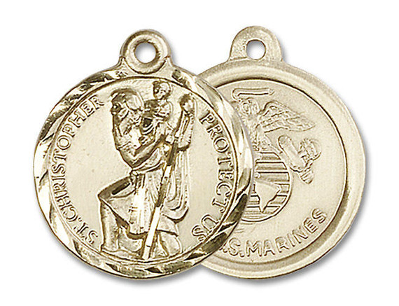 St Christopher Marines Medal - 14kt Gold 7/8 x 3/4 Round Pendant 0192