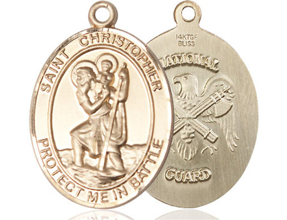 St. Christopher National Guard Medal - 14kt Gold Oval Pendant (2 Sizes)