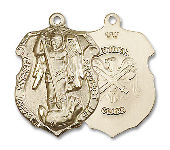 Large St Michael National Guard Shield Medal - 14kt Gold 1 1/4 x 7/8 Pendant 5448