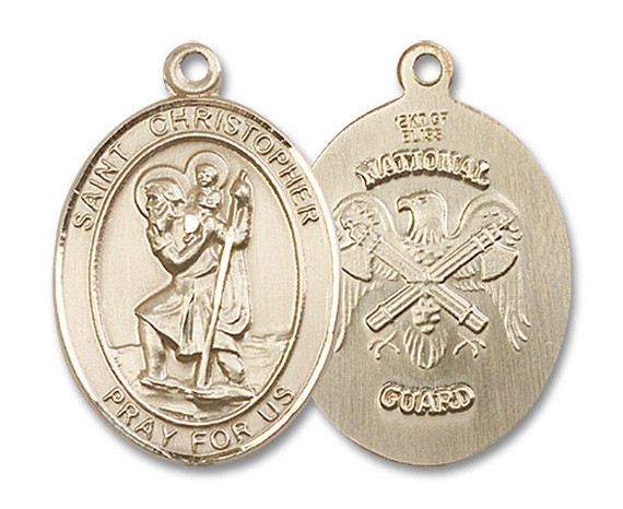 St Christopher National Guard Medal - 14kt Gold Oval Pendant 3 Sizes