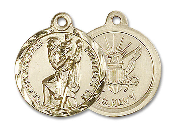 St Christopher Navy Medal - 14kt Gold 7/8 x 3/4 Round Pendant 0192