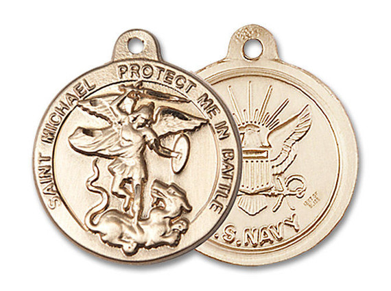 St Michael Navy Medal - 14kt Gold 7/8 x 3/4 Round Pendant 0344