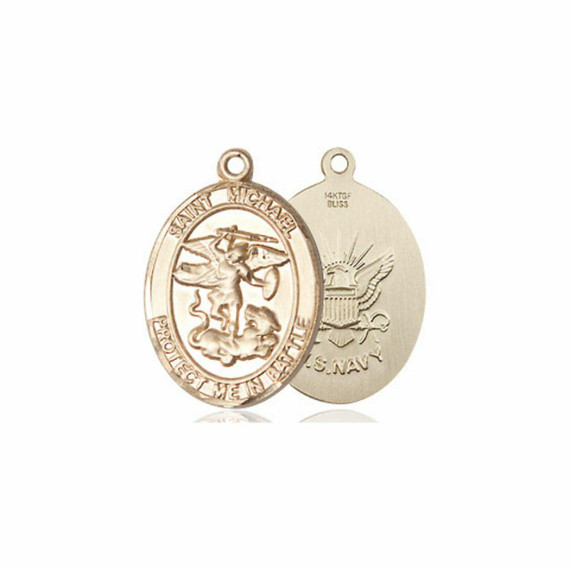 St Michael Navy Medal - 14kt Gold 3/4 x 1/2 Oval Pendant 1172