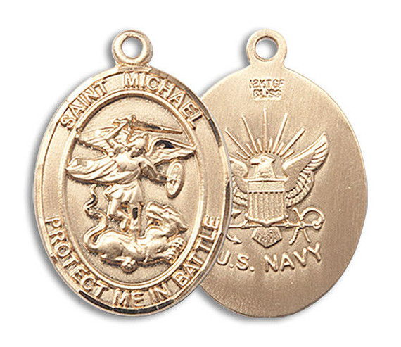 Large St Michael Navy Medal - 14kt Gold 1 x 1 1/4 Oval Pendant 1173