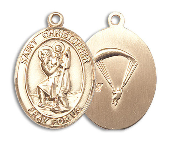 St Christopher Paratrooper Medal - 14kt Gold Oval Pendant 3 Sizes