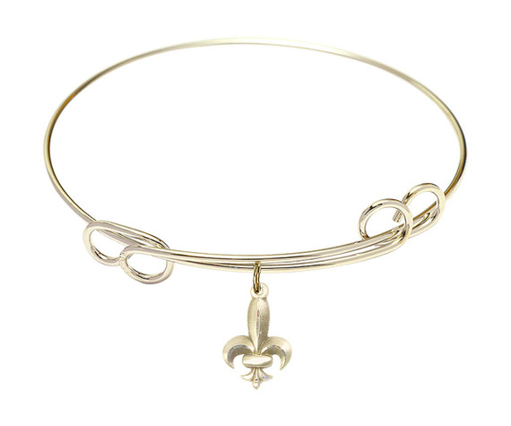 Fleur De Lis Double Loop Bangle Bracelet - Gold-Filled Charm