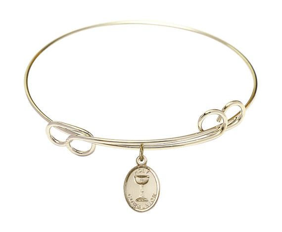 Holy Communion Double Loop Bangle Bracelet - Gold-Filled Charm