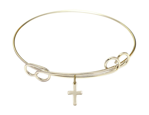 Cross Double Loop Bangle Bracelet - Gold-Filled Charm 1006GF