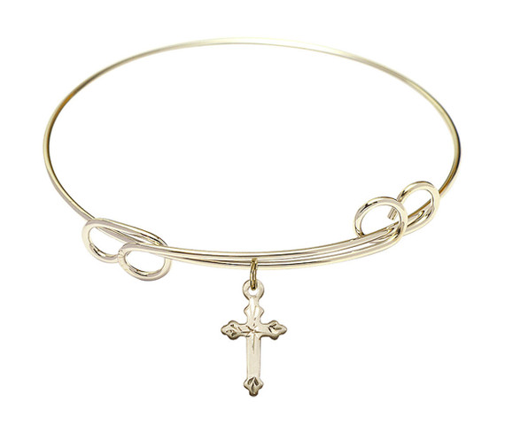 Cross Double Loop Bangle Bracelet - Gold-Filled Charm 2531GF