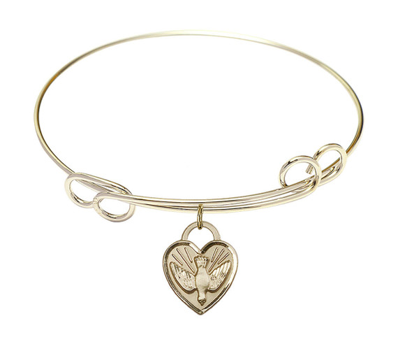 Confirmation Heart Double Loop Bangle Bracelet - Gold-Filled Charm