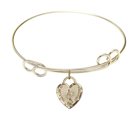 Our Lady of Guadalupe Heart Double Loop Bangle Bracelet - Gold-Filled Charm
