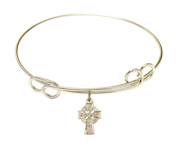 Celtic Cross Double Loop Bangle Bracelet - Gold-Filled Charm