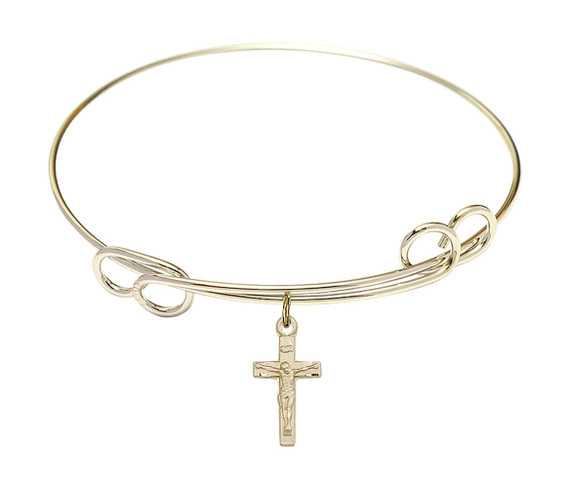 Crucifix Double Loop Bangle Bracelet - Gold-Filled Charm 5417GF