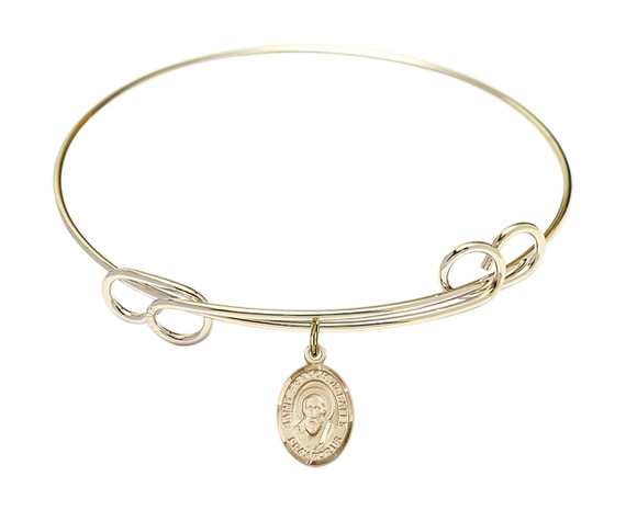 St Francis De Sales Double Loop Bangle Bracelet - Gold-Filled Charm 9035GF