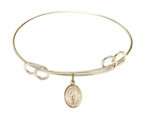 St Gregory The Great Double Loop Bangle Bracelet - Gold-Filled Charm 9048GF