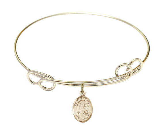 St Raphael The Archangel Double Loop Bangle Bracelet - Gold-Filled Charm 9092GF