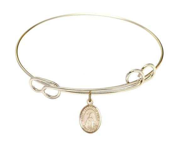 St Teresa of Avila Double Loop Bangle Bracelet - Gold-Filled Charm 9102GF