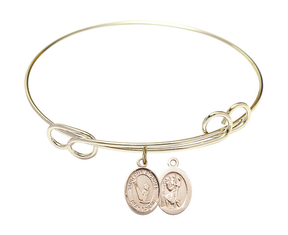 St Christopher - Gymnastics Double Loop Bangle Bracelet - Gold-Filled Charm