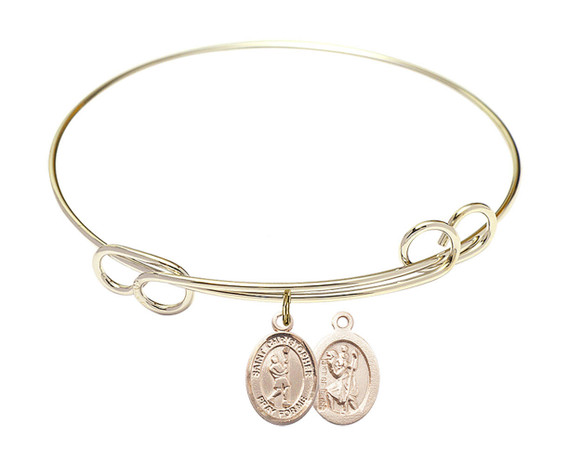 St Christopher - Lacrosse Double Loop Bangle Bracelet - Gold-Filled Charm