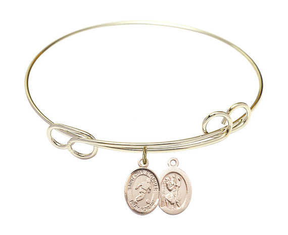 St Christopher - Soccer Double Loop Bangle Bracelet - Gold-Filled Charm