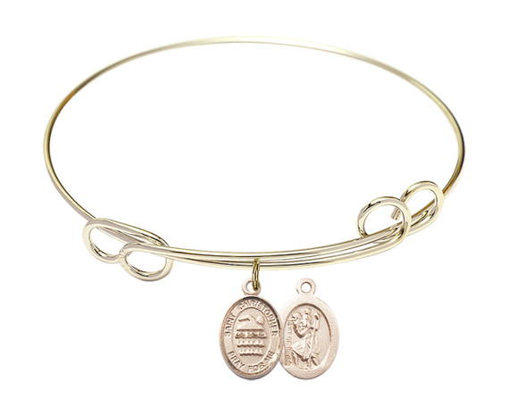 St Christopher - Swimming Double Loop Bangle Bracelet - Gold-Filled Charm