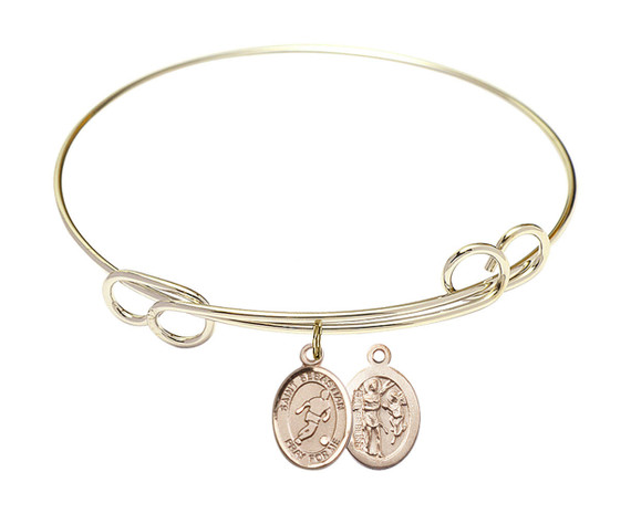 St Sebastian - Soccer Double Loop Bangle Bracelet - Gold-Filled Charm